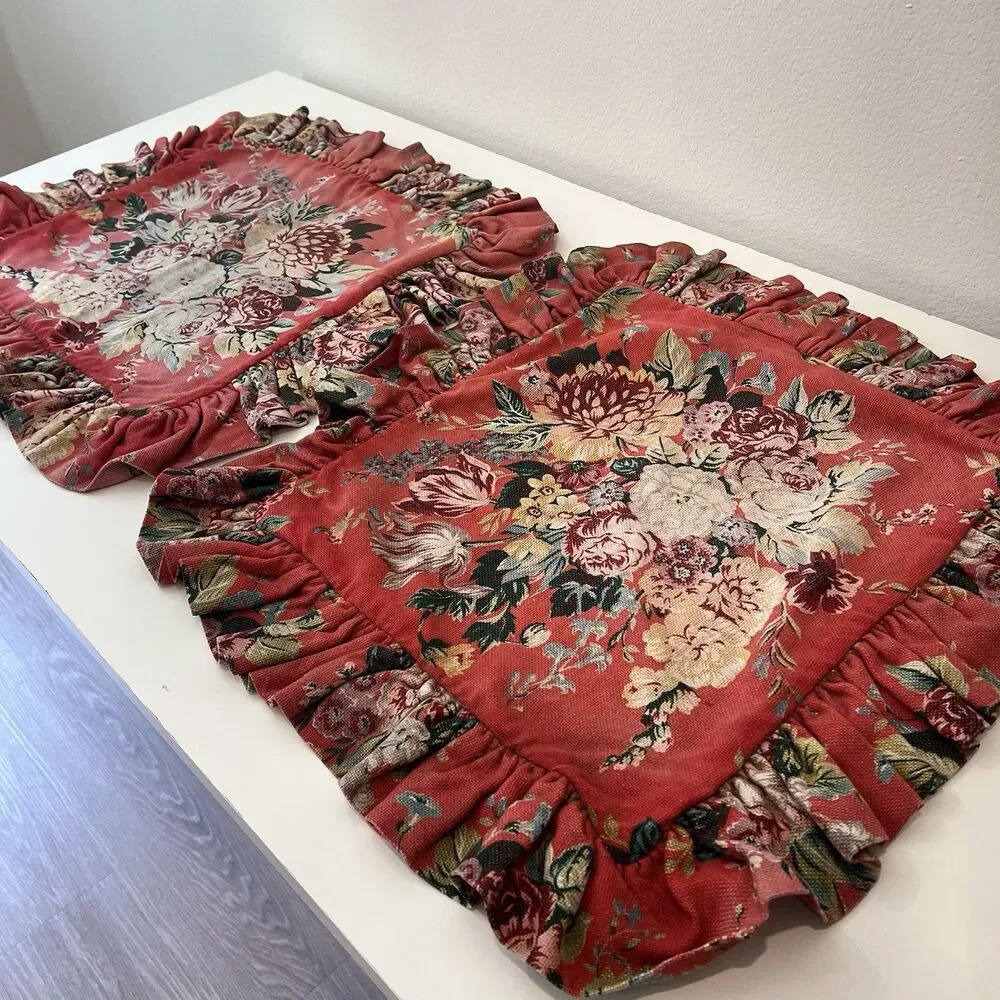Vintage Ralph Lauren AYLESBURY Euro Shams Cotton Barkcloth ~ Set of 2 16” X 17”